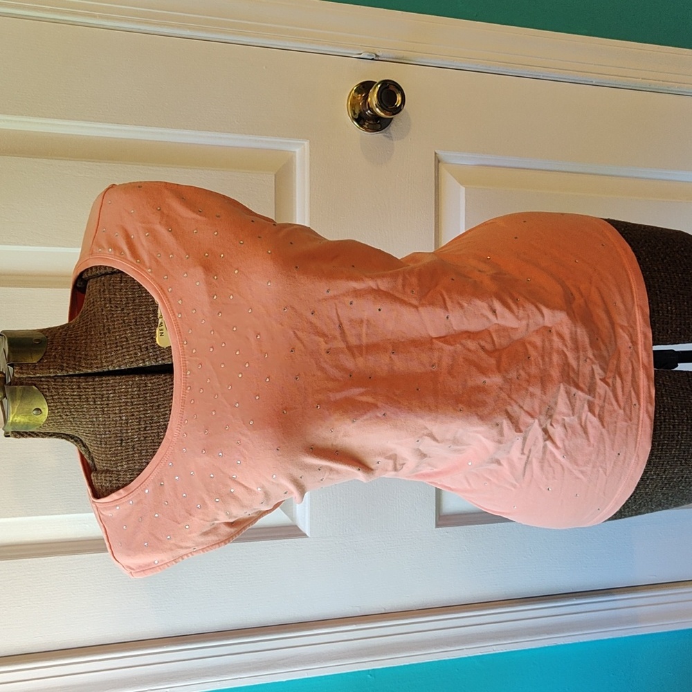 Peach Tank Top with Rhinestones